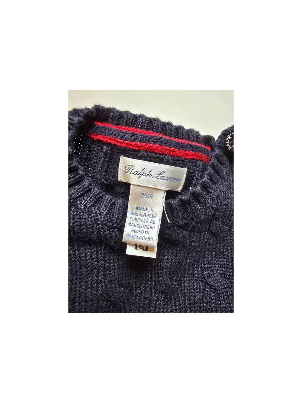 Ralph Lauren Navy Cable-Knit V-Neck Sweater with Red Pony